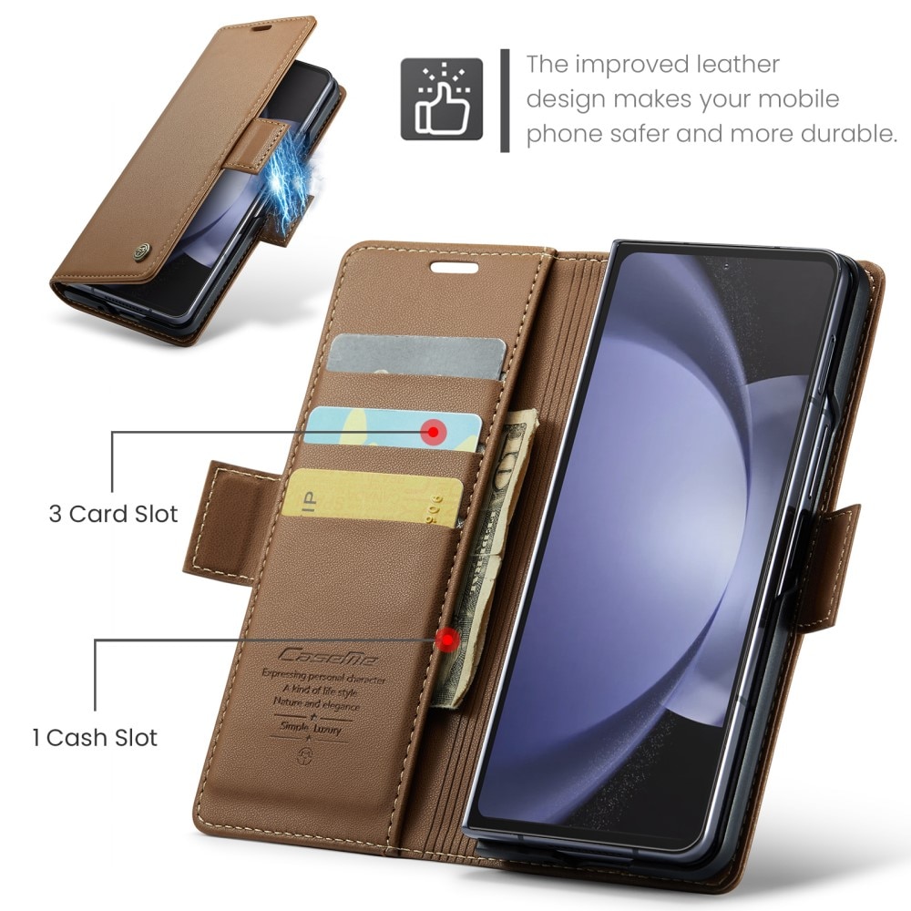 Étui portefeuille mince anti-RFID Samsung Galaxy Z Fold 5, marron