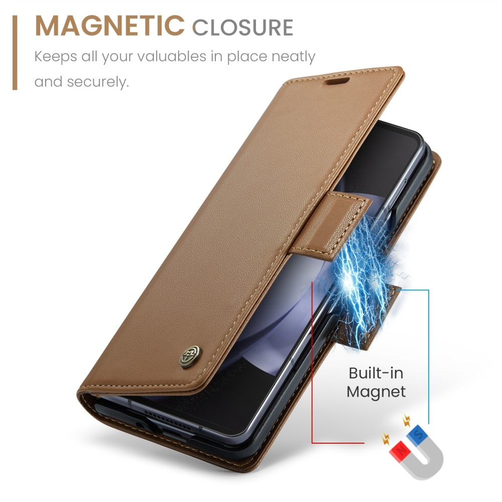 Étui portefeuille mince anti-RFID Samsung Galaxy Z Fold 5, marron