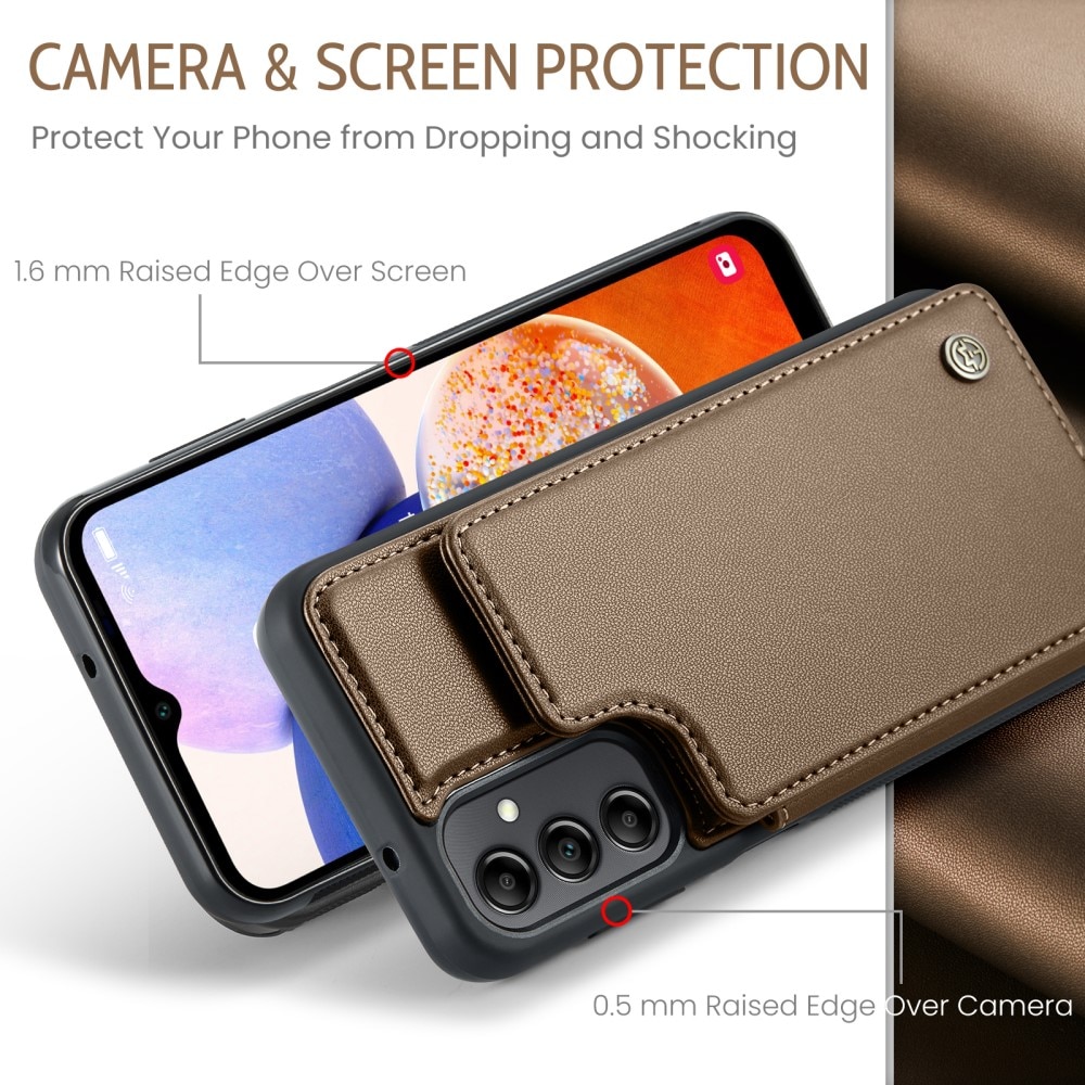 Coque porte-cartes anti-RFID Samsung Galaxy A14, marron