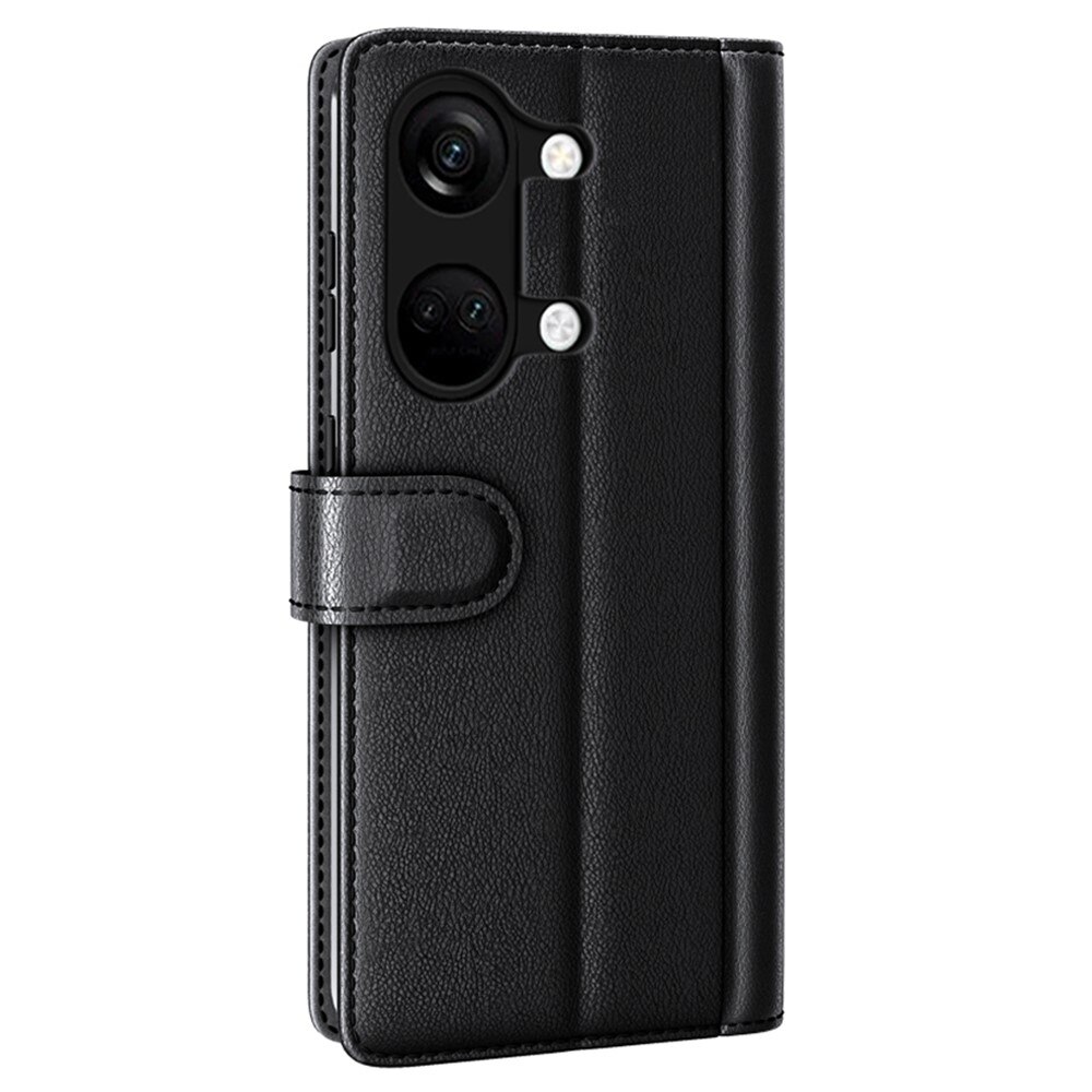 Étui en cuir veritable OnePlus Nord 3, noir