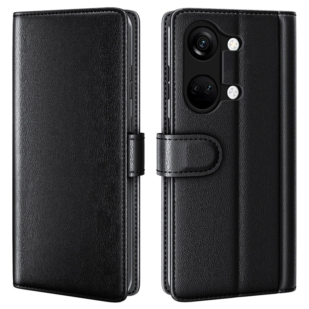 Étui en cuir veritable OnePlus Nord 3, noir