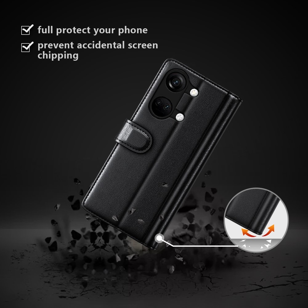 Étui en cuir veritable OnePlus Nord 3, noir