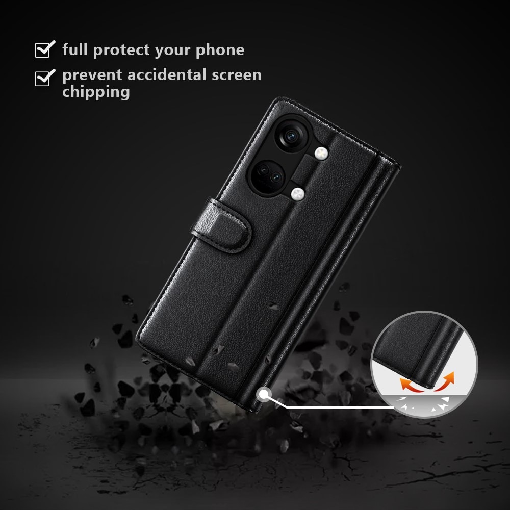 Étui en cuir veritable  OnePlus Nord 3, Noir