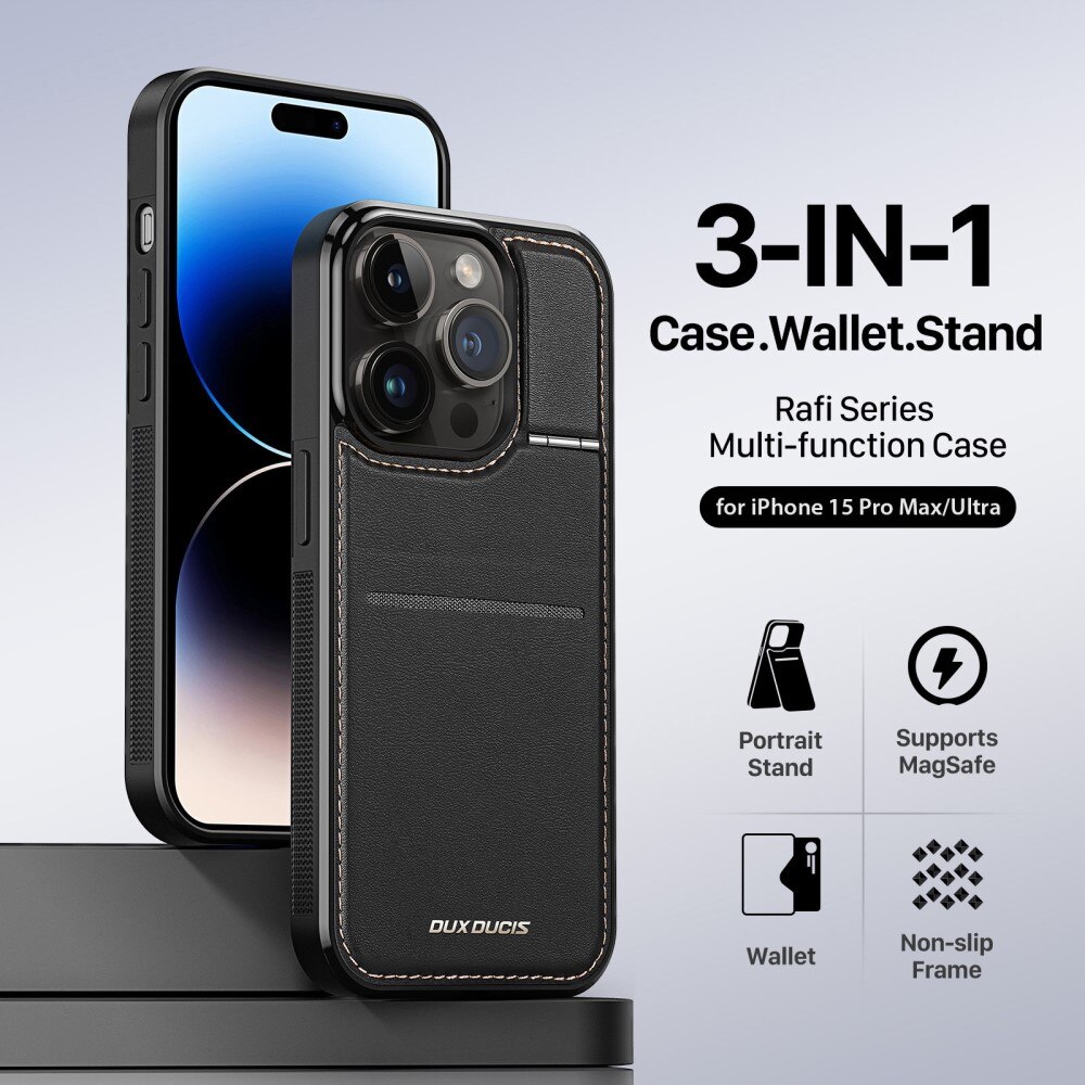 Rafi Series RFID MagSafe Wallet Stand Case iPhone 15 Pro Max, noir