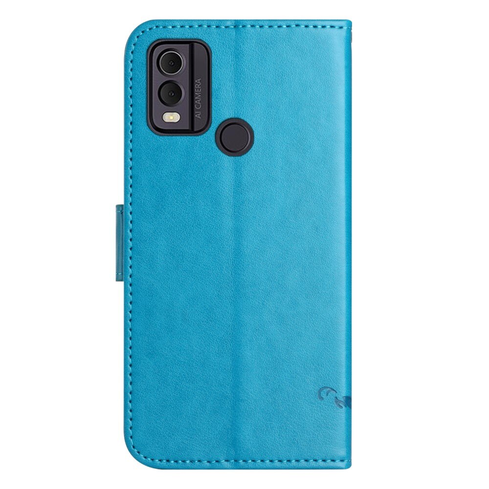 Étui en cuir à papillons pour  Nokia C32, Bleu