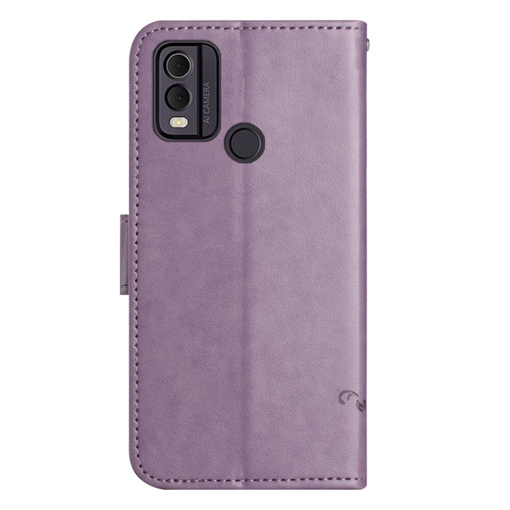 Étui en cuir à papillons pour Nokia C32, violet