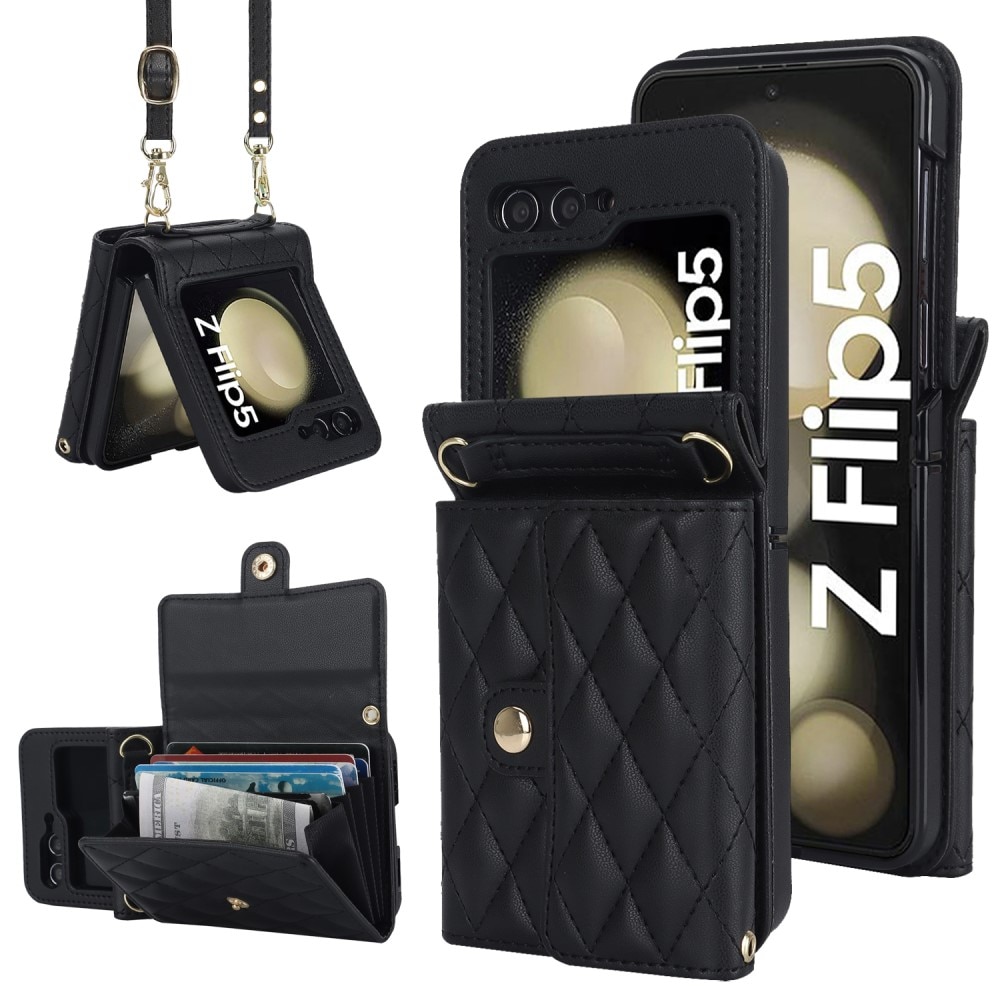 Étui portefeuille matelassée anti-RFID pour Samsung Galaxy Z Flip 5, noir