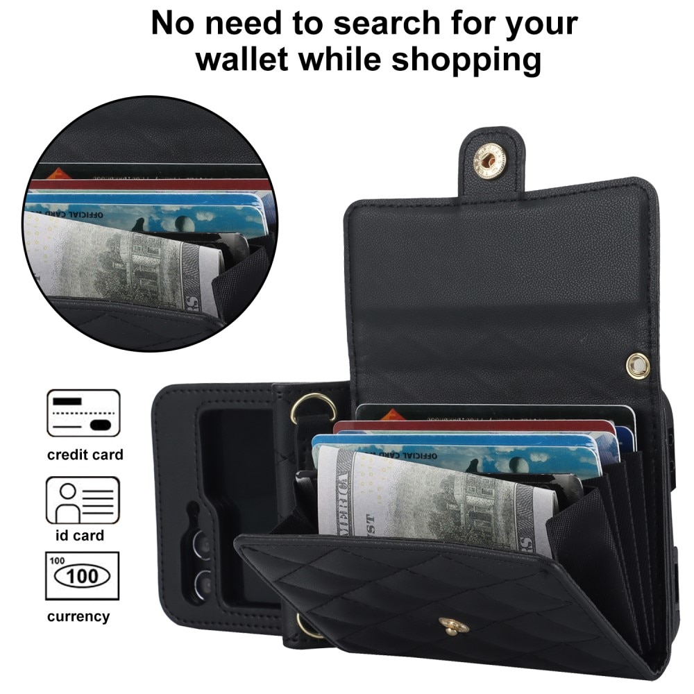 Étui portefeuille matelassée anti-RFID pour Samsung Galaxy Z Flip 5, noir