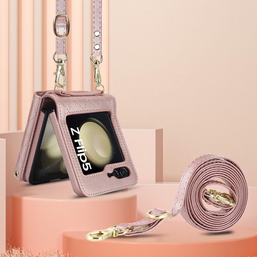 Étui portefeuille matelassée anti-RFID pour Samsung Galaxy Z Flip 5, or rose