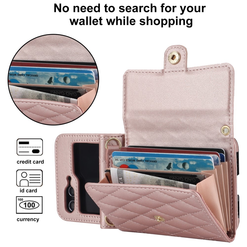 Étui portefeuille matelassée anti-RFID pour Samsung Galaxy Z Flip 5, or rose