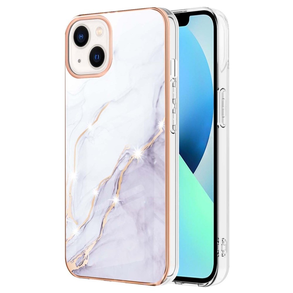 Coque TPU iPhone 15 Plus, marbre blanc
