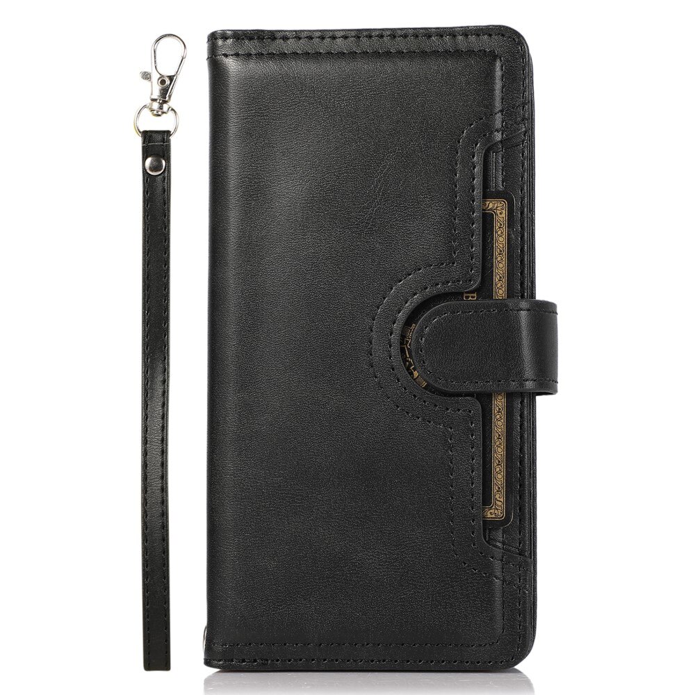 Zipper Portefeuille en cuir avec plusieurs fentes iPhone 15, noir