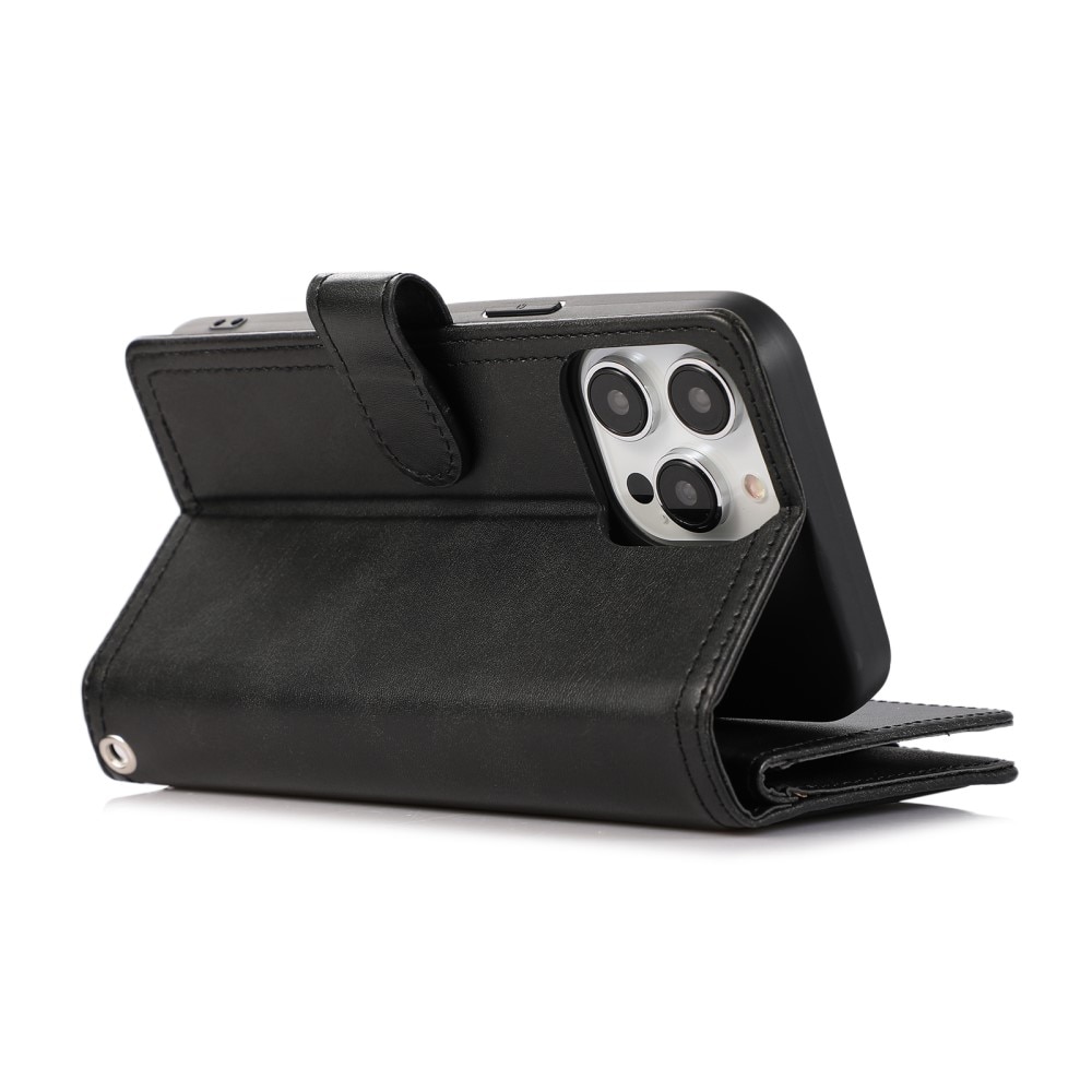 Zipper Portefeuille en cuir avec plusieurs fentes iPhone 15 Pro Max, noir