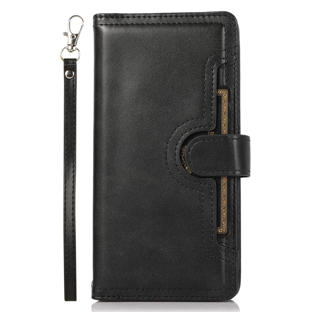 Zipper Portefeuille en cuir avec plusieurs fentes iPhone 15 Pro Max, noir