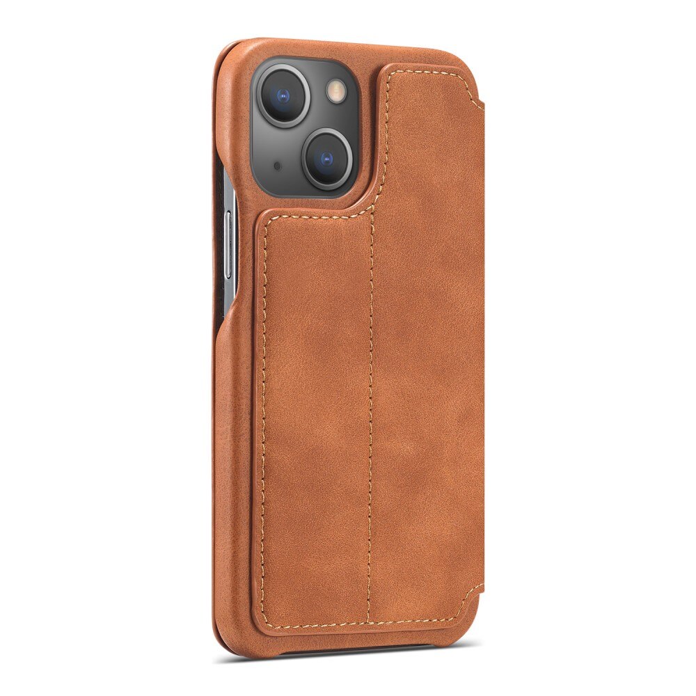 Étui portefeuille mince iPhone 15 Plus, cognac