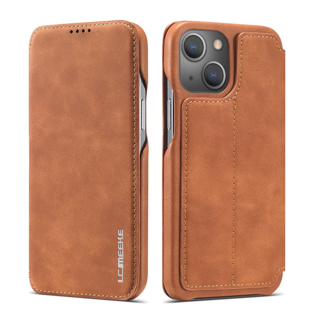 Étui portefeuille mince iPhone 15 Plus, cognac