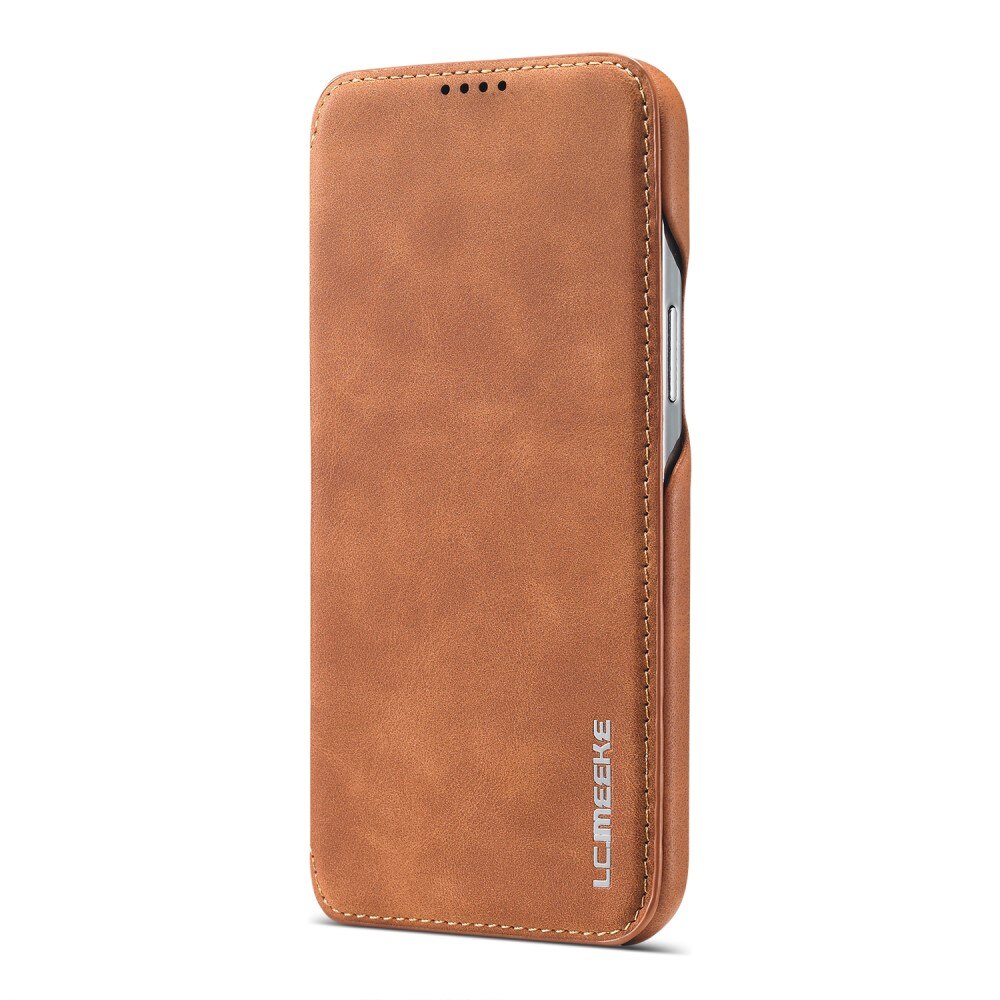 Étui portefeuille mince iPhone 15 Plus, cognac