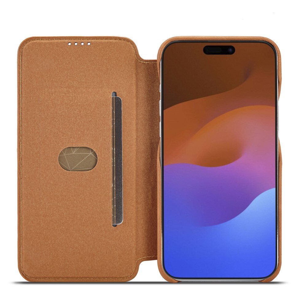 Étui portefeuille mince iPhone 15 Pro Max, cognac