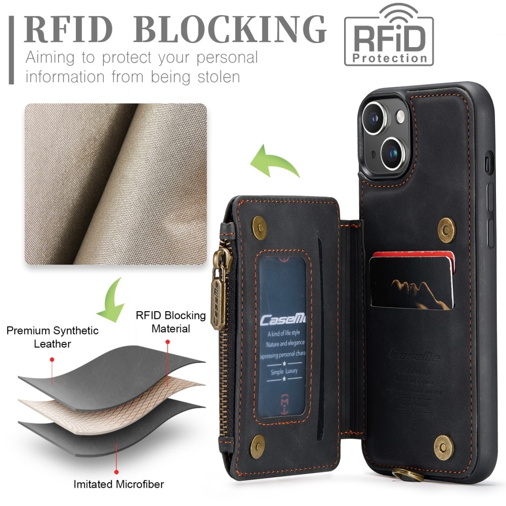 Coque avec plusieurs fentes anti-RFID iPhone 15 Plus, noir