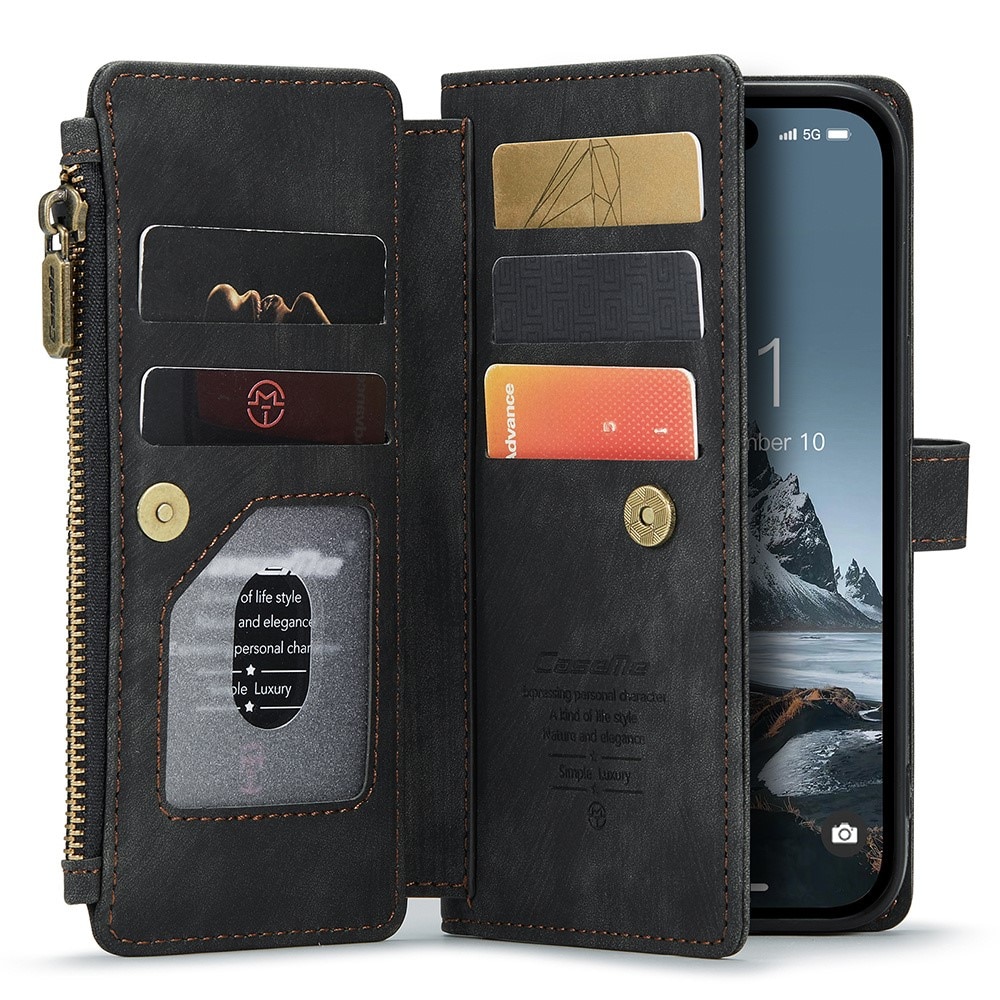Étui portefeuille à glissière iPhone 15 Pro Max, Noir