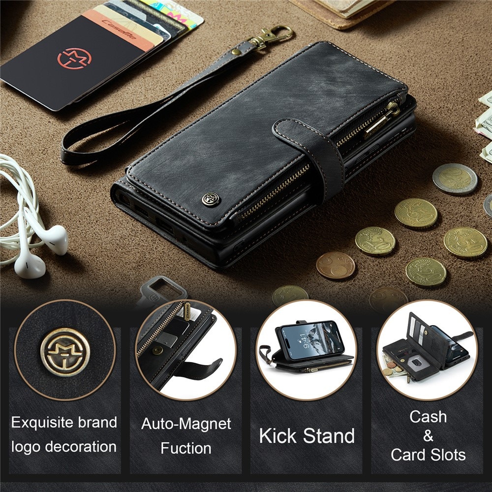 Étui portefeuille à glissière iPhone 15 Pro Max, Noir