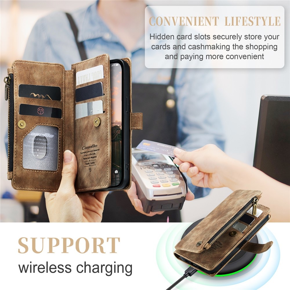 Étui portefeuille à glissière iPhone 15 Pro Max, Marron