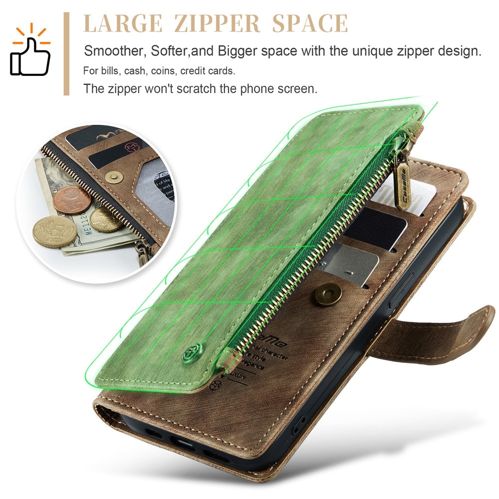 Étui portefeuille à glissière iPhone 15 Pro Max, Marron