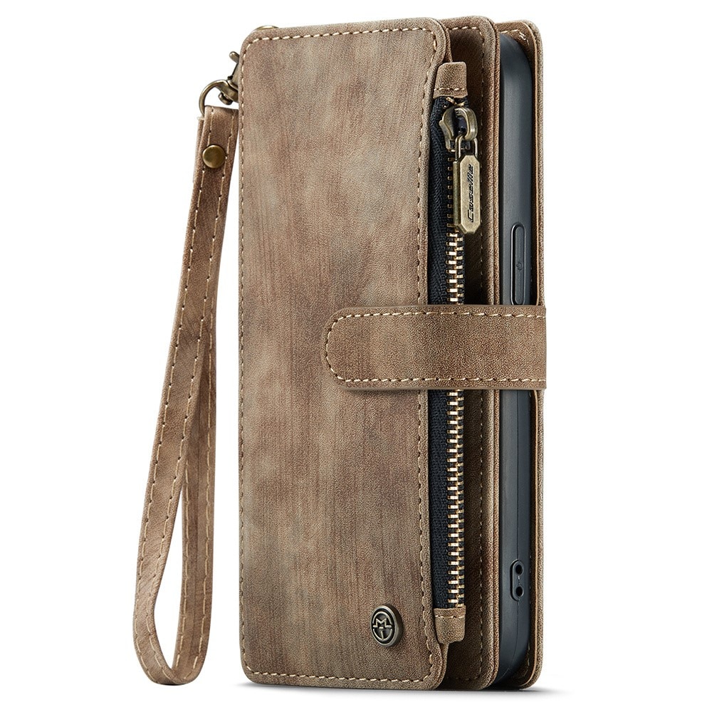Étui portefeuille à glissière iPhone 15 Pro Max, Marron