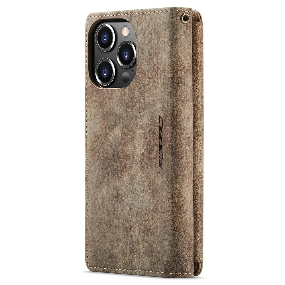 Étui portefeuille à glissière iPhone 15 Pro Max, Marron