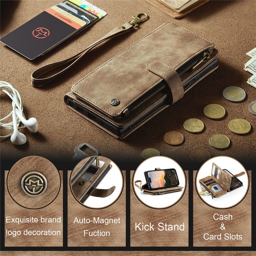 Étui portefeuille à glissière iPhone 15 Pro Max, Marron