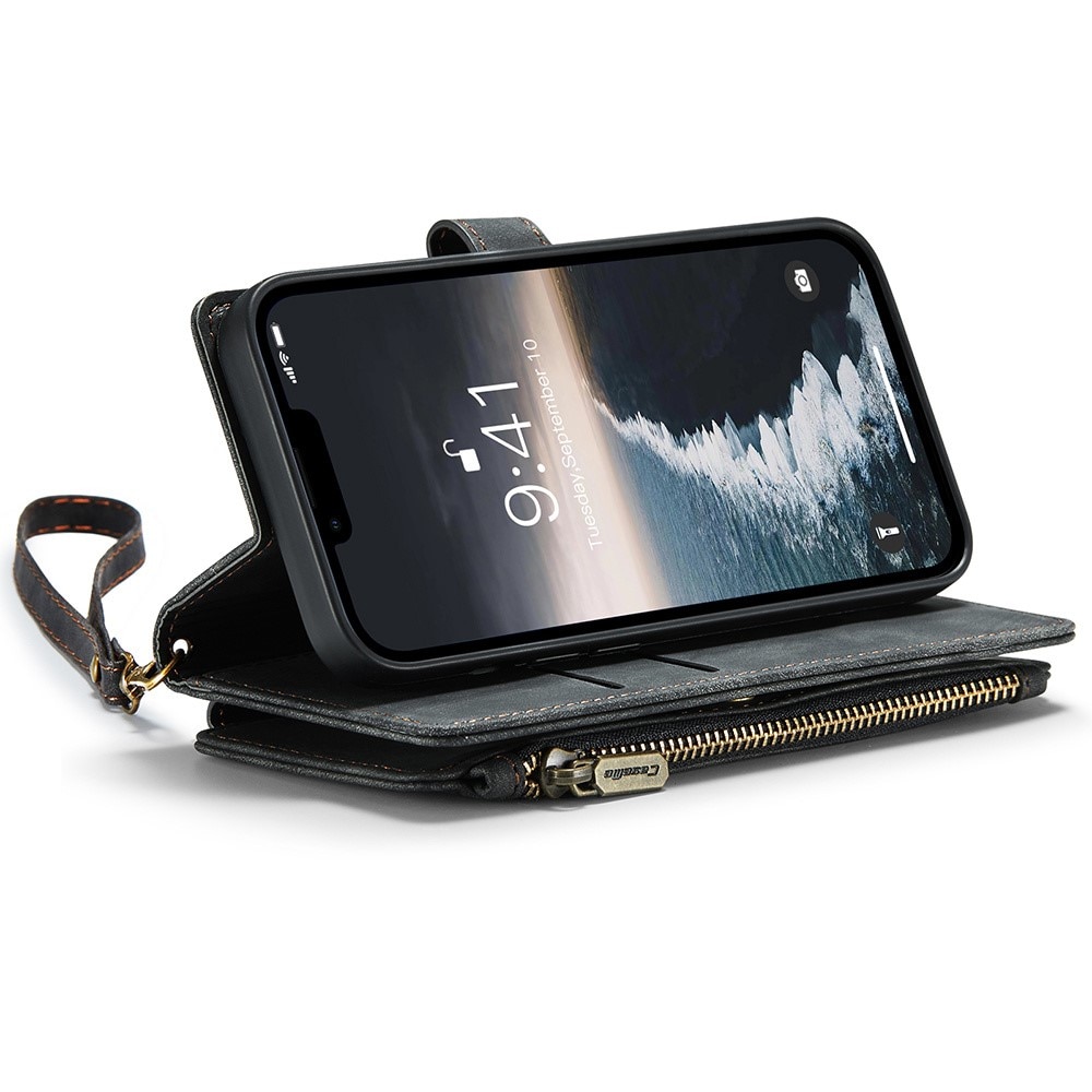 Étui portefeuille à glissière iPhone 15 Plus, noir