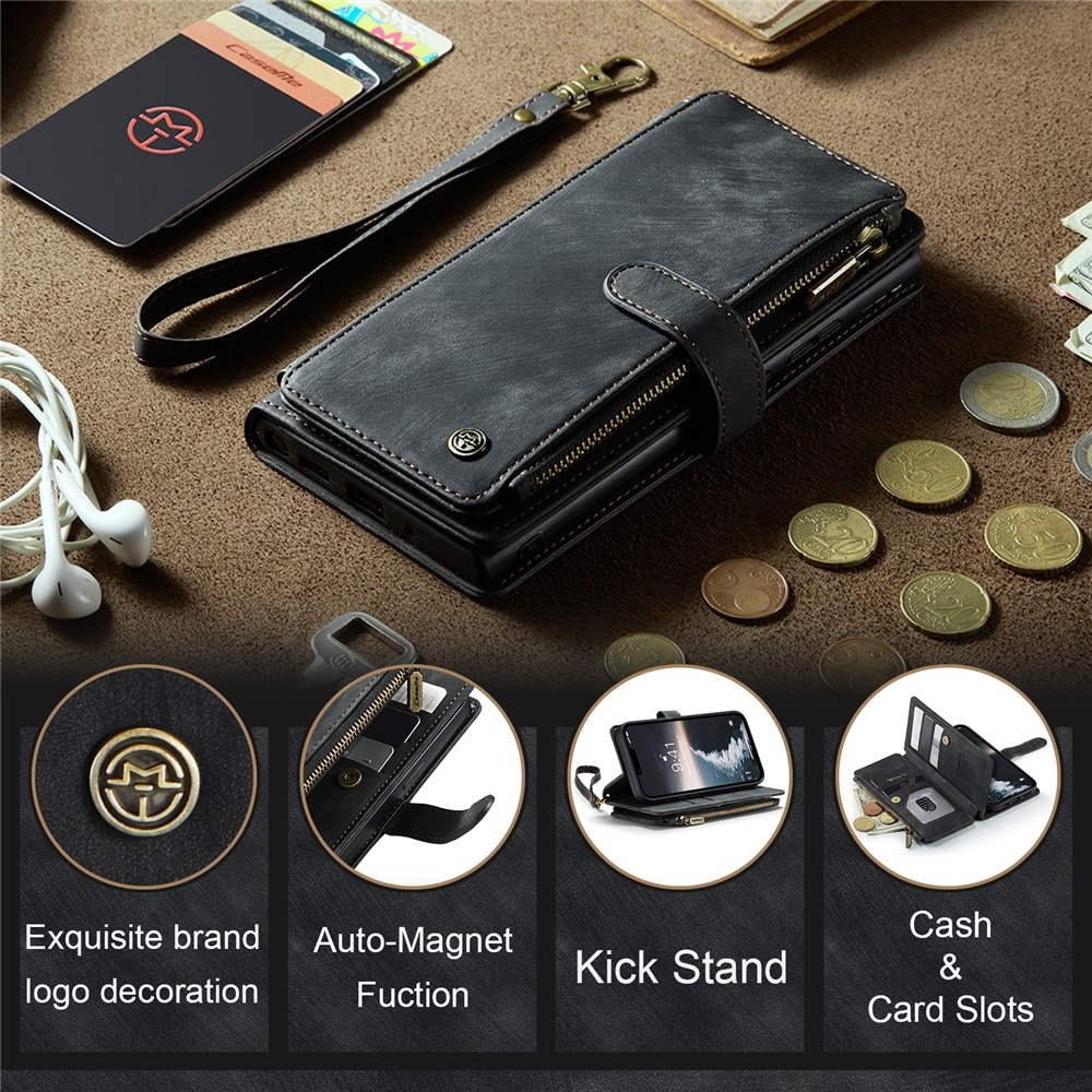 Étui portefeuille à glissière iPhone 15 Plus, noir