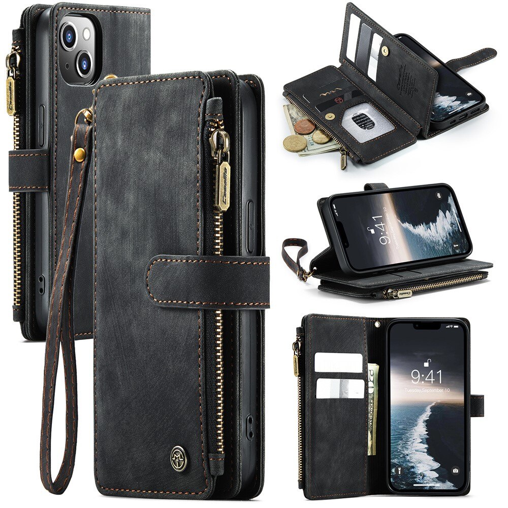 Étui portefeuille à glissière iPhone 15, Noir