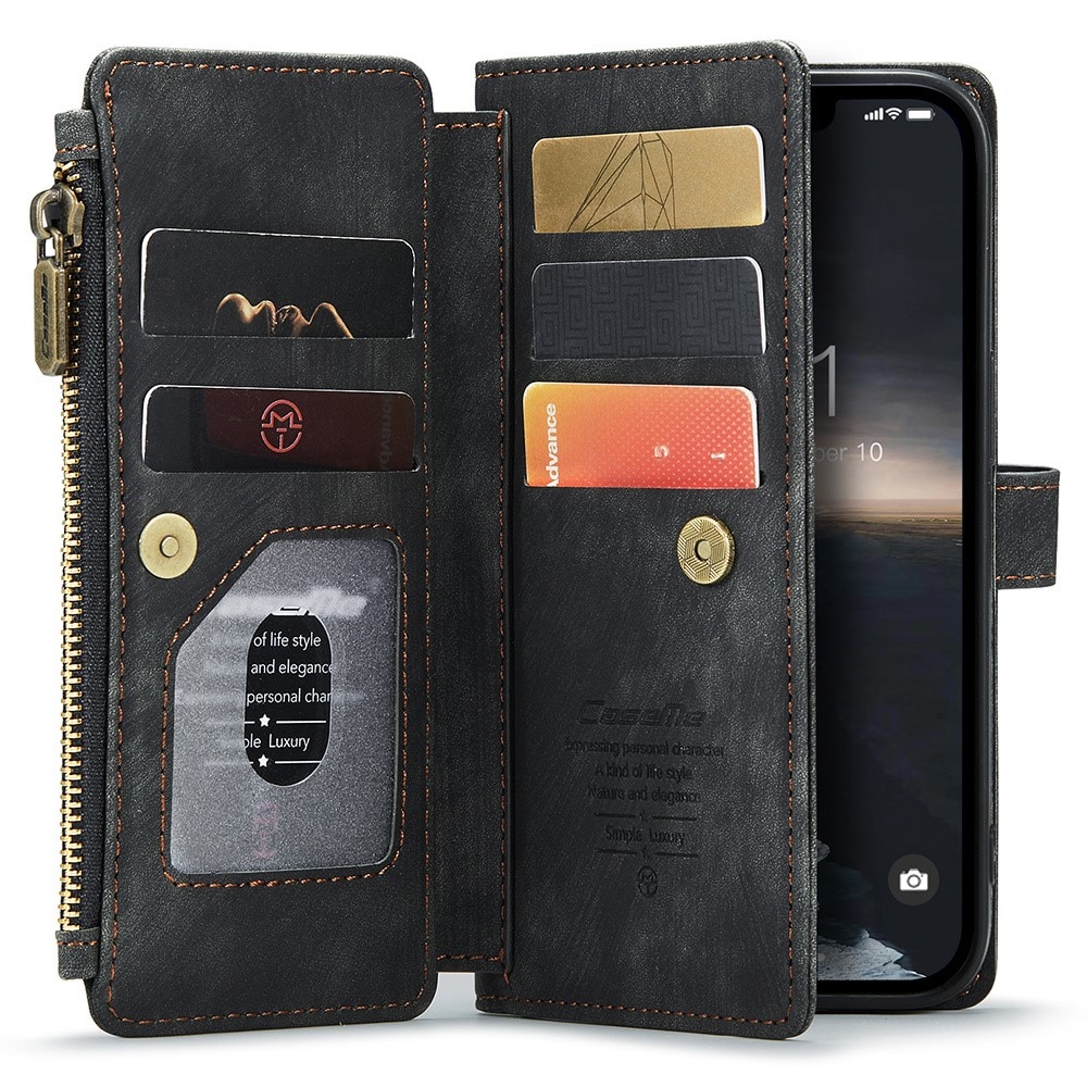 Étui portefeuille à glissière iPhone 15, noir