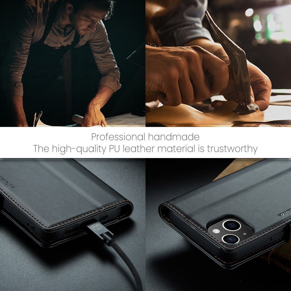 Étui portefeuille mince anti-RFID iPhone 15, Noir
