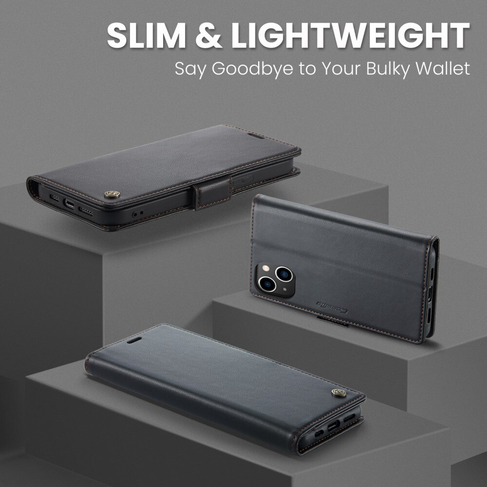 Étui portefeuille mince anti-RFID iPhone 15, Noir