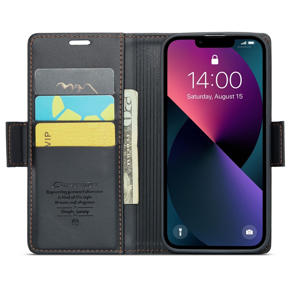 Étui portefeuille mince anti-RFID iPhone 15, Noir