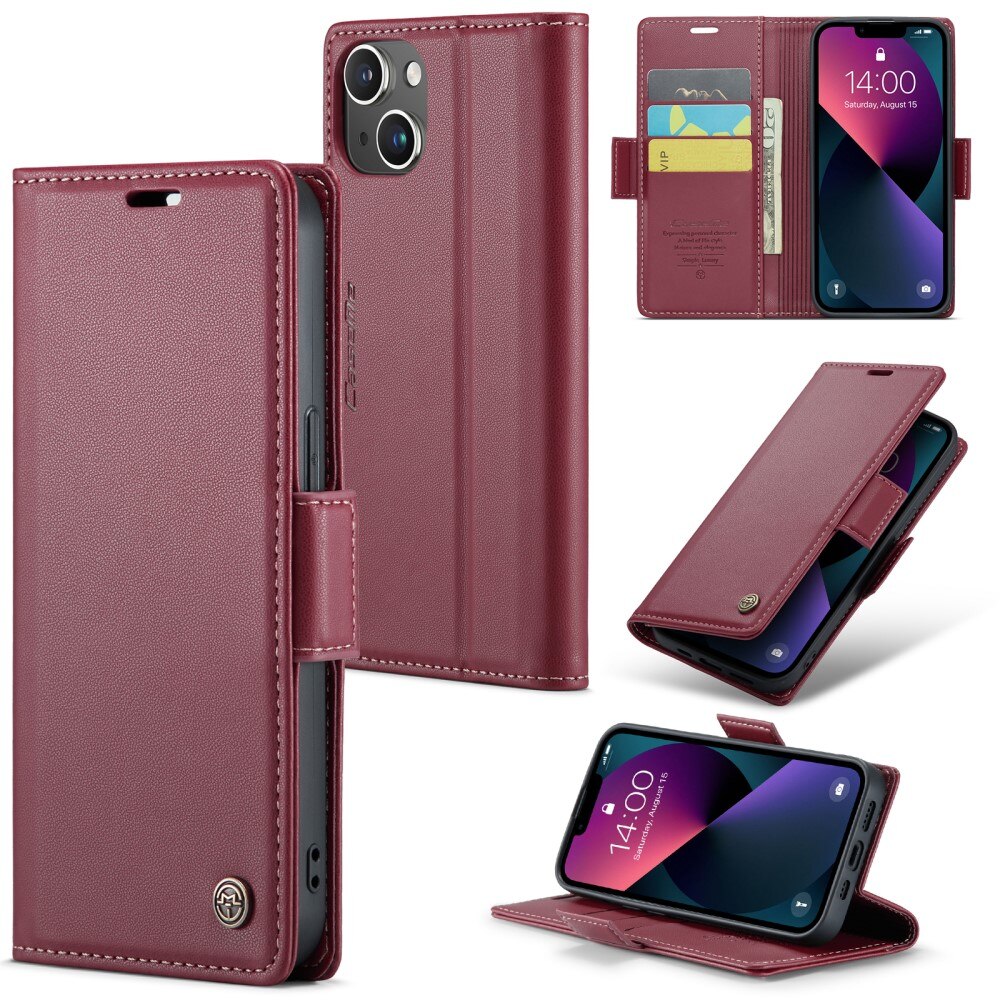 Étui portefeuille mince anti-RFID iPhone 15, Rouge