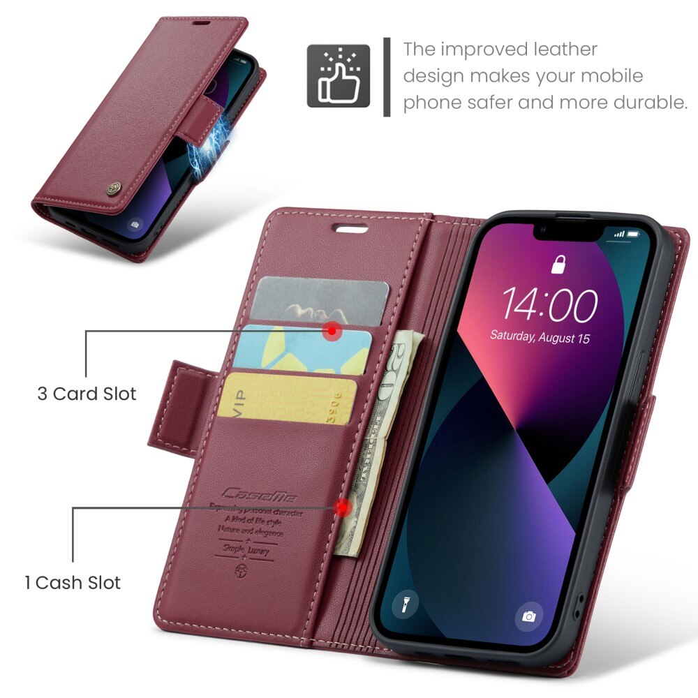 Étui portefeuille mince anti-RFID iPhone 15, Rouge