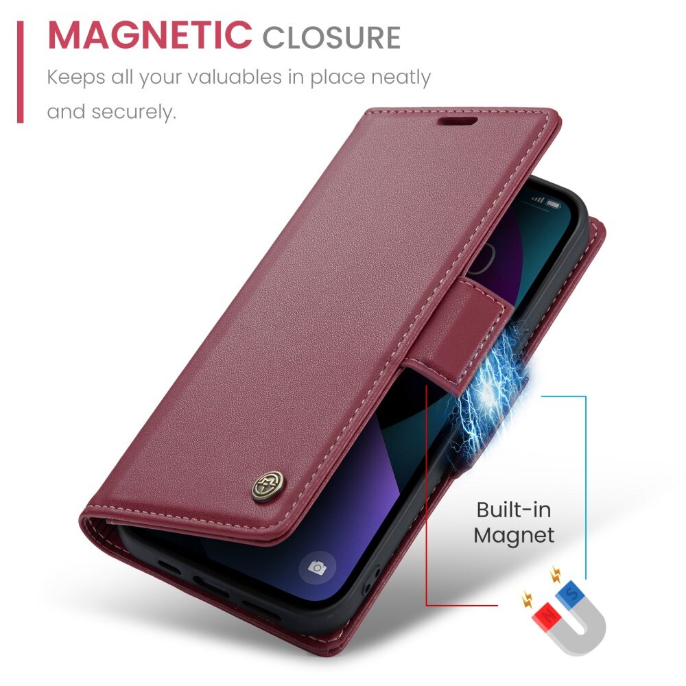 Étui portefeuille mince anti-RFID iPhone 15, rouge