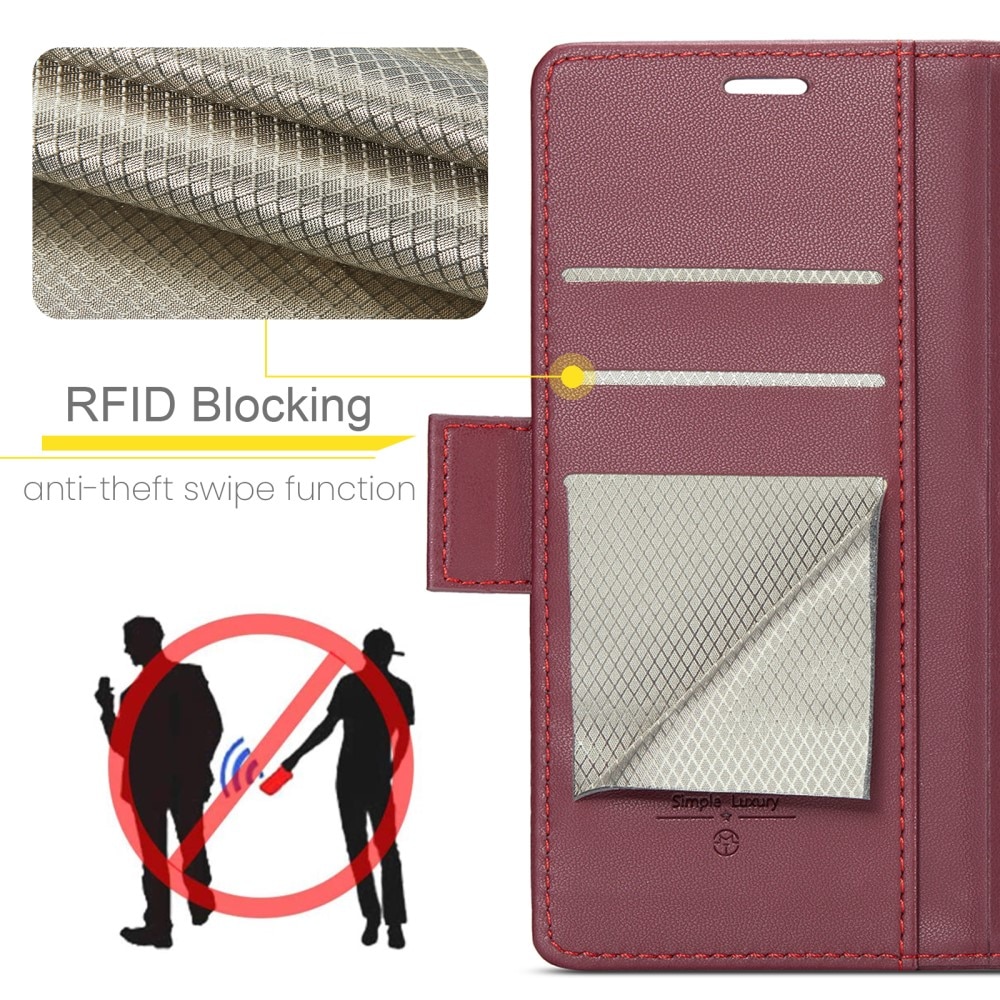 Étui portefeuille mince anti-RFID iPhone 15, rouge