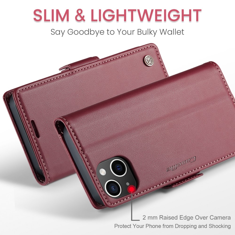 Étui portefeuille mince anti-RFID iPhone 15, rouge
