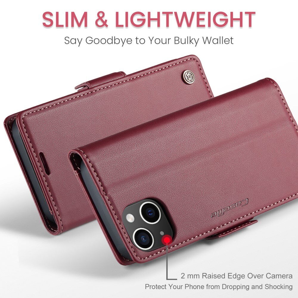 Étui portefeuille mince anti-RFID iPhone 15, Rouge