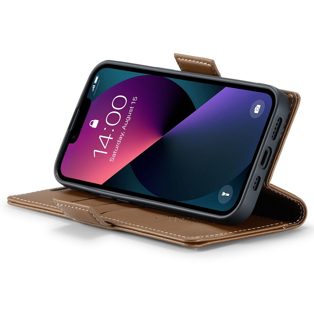 Étui portefeuille mince anti-RFID iPhone 15, Marron