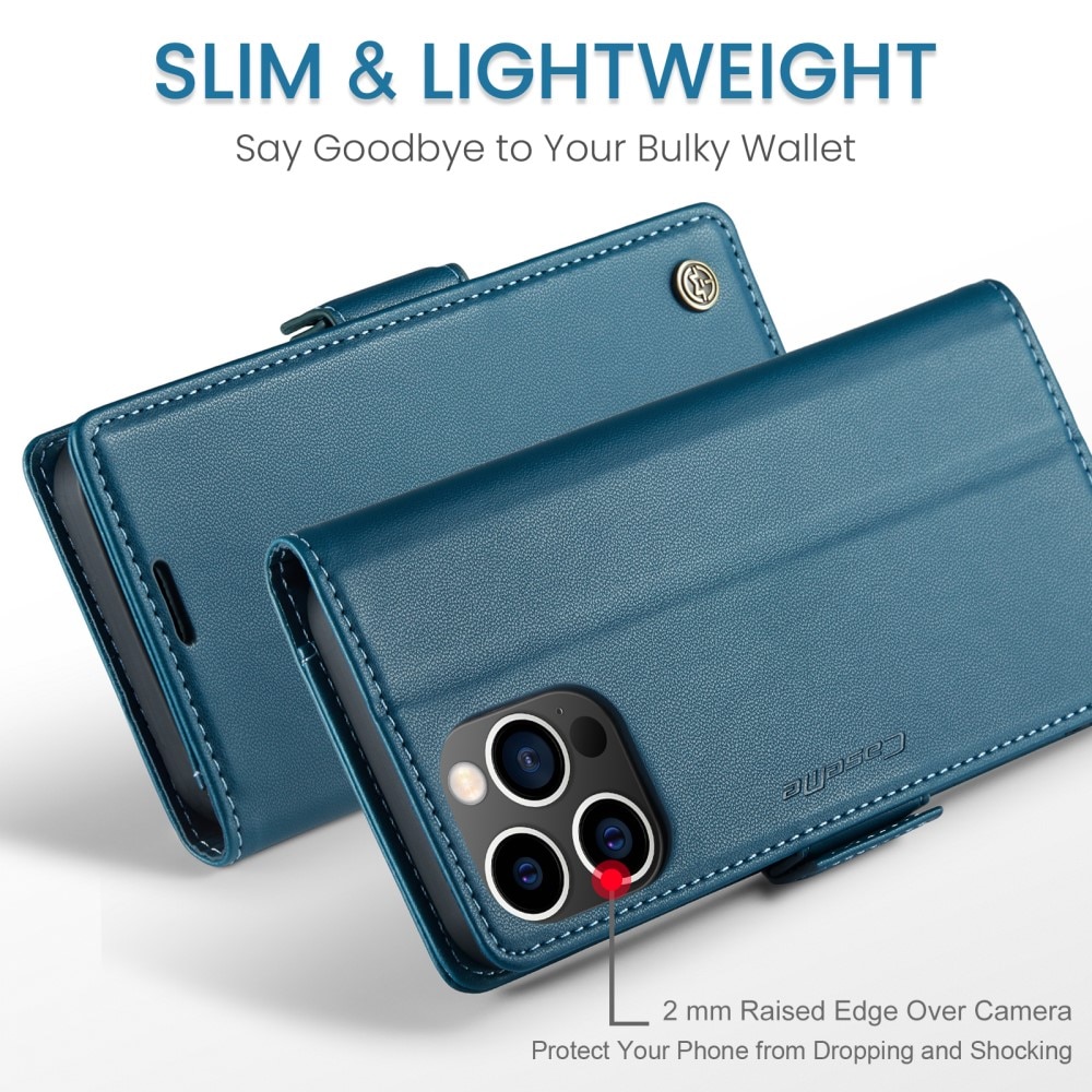 Étui portefeuille mince anti-RFID iPhone 15 Pro, bleu
