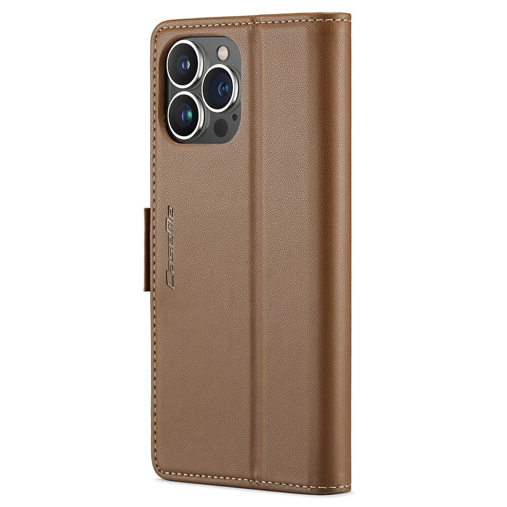 Étui portefeuille mince anti-RFID iPhone 15 Pro, Marron