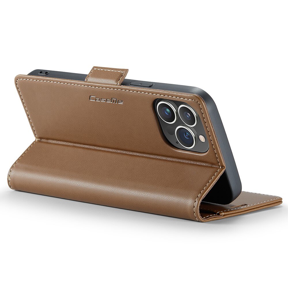 Étui portefeuille mince anti-RFID iPhone 15 Pro, Marron