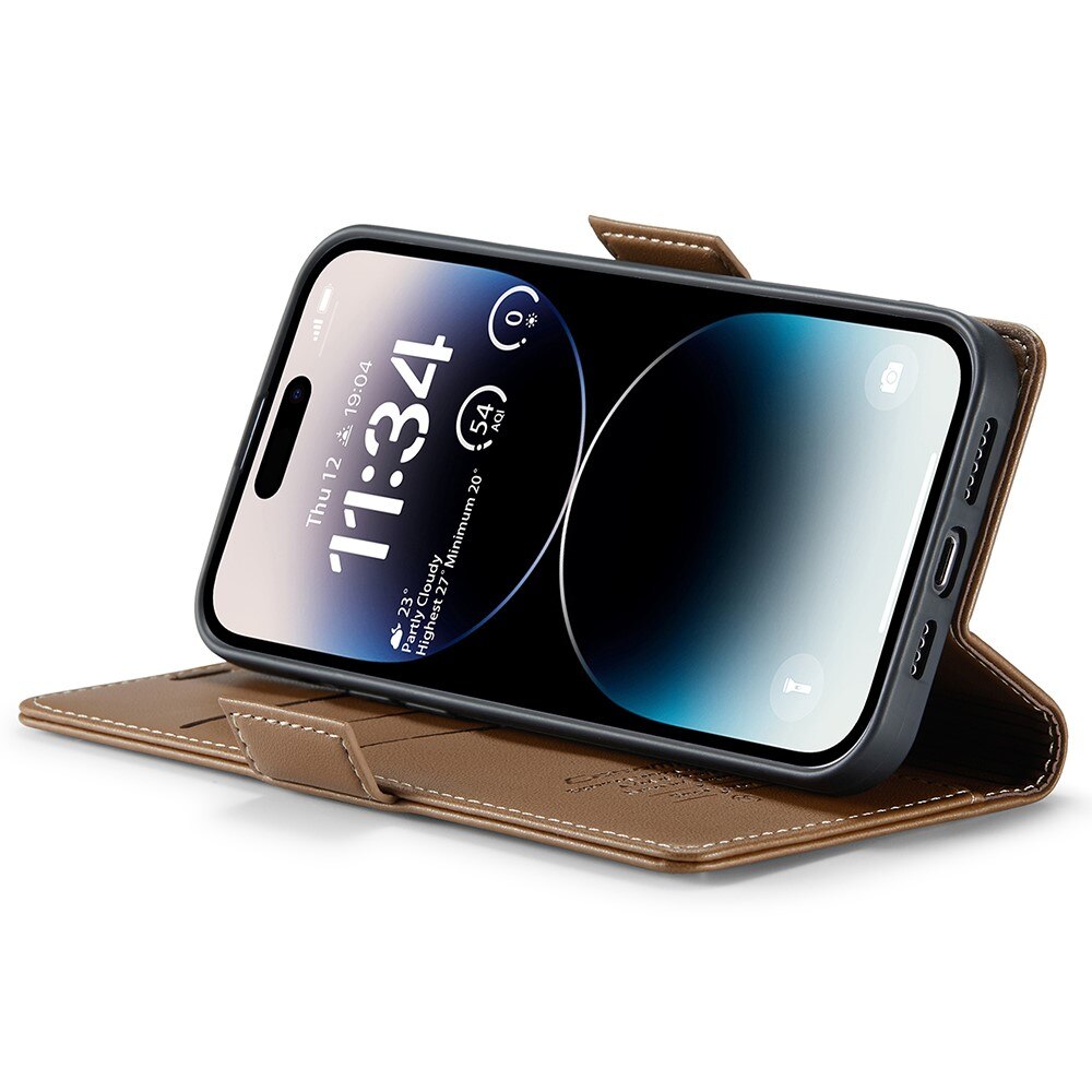 Étui portefeuille mince anti-RFID iPhone 15 Pro, Marron