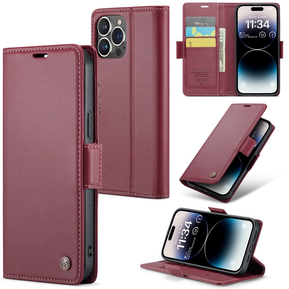 Étui portefeuille mince anti-RFID iPhone 15 Pro Max, Rouge