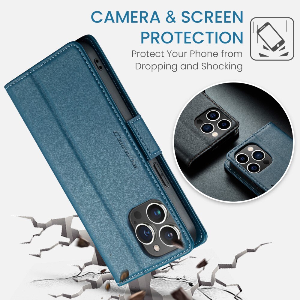 Étui portefeuille mince anti-RFID iPhone 15 Pro Max, Bleu